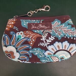 Vera Bradley Java Blue Clip Zip Fabric ID Zipper Pouch Coin Purse‎ Key Case